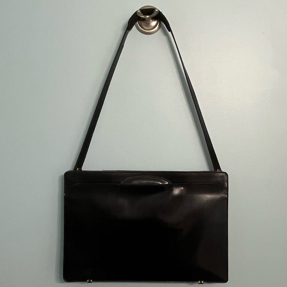 Handmade Handbags - Vintage Handmade Black Patent Genuine Leather Portfolio Satchel/Briefcase